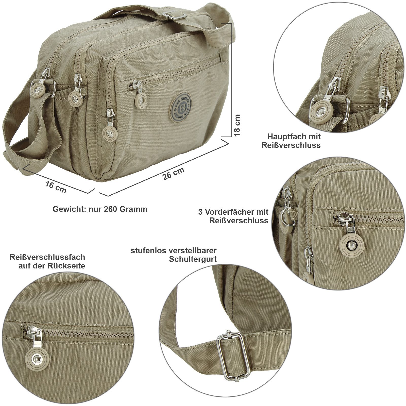 BAG STREET INTERNATIONAL Umhängetasche Leichte Damen Schultertasche Nylon casual Crossbody Bag Freizeittasche, mittelgroß