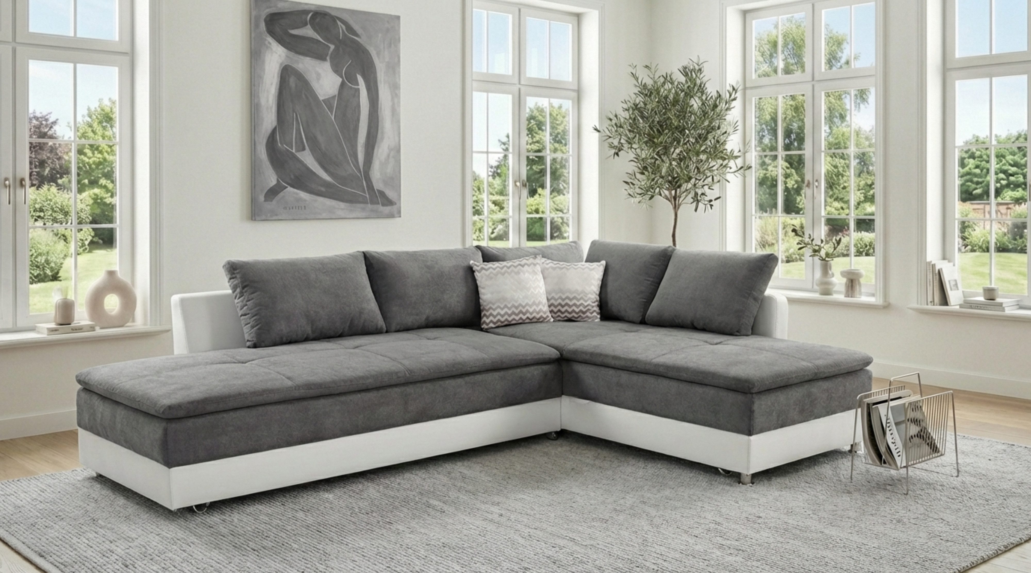 luma-home Ecksofa 15103, Dauerschläfer-Doppelbett B306/T223/H95 cm, Bettkas günstig online kaufen