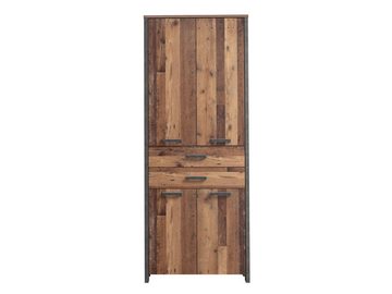 möbelando Aktenschrank Celon Aktenschrank im Vintage-Design aus Spanplatte in Betonoptik Dunkelgrau / Old Wood Vintage mit 4 Holztüren, 2 Schubkästen und 3 Einlegeböden. Breite 86 cm, Höhe 220,7 cm, Tiefe 41,6 cm