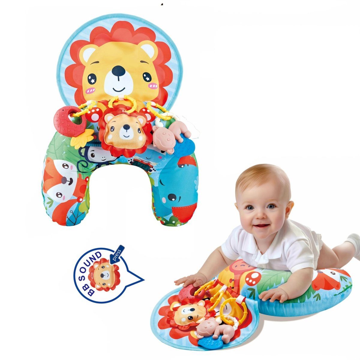 Kraftverdia Lernspielzeug U-Babykissen – Tummy Time, interaktiv mit Rassel, 6–12 Monate