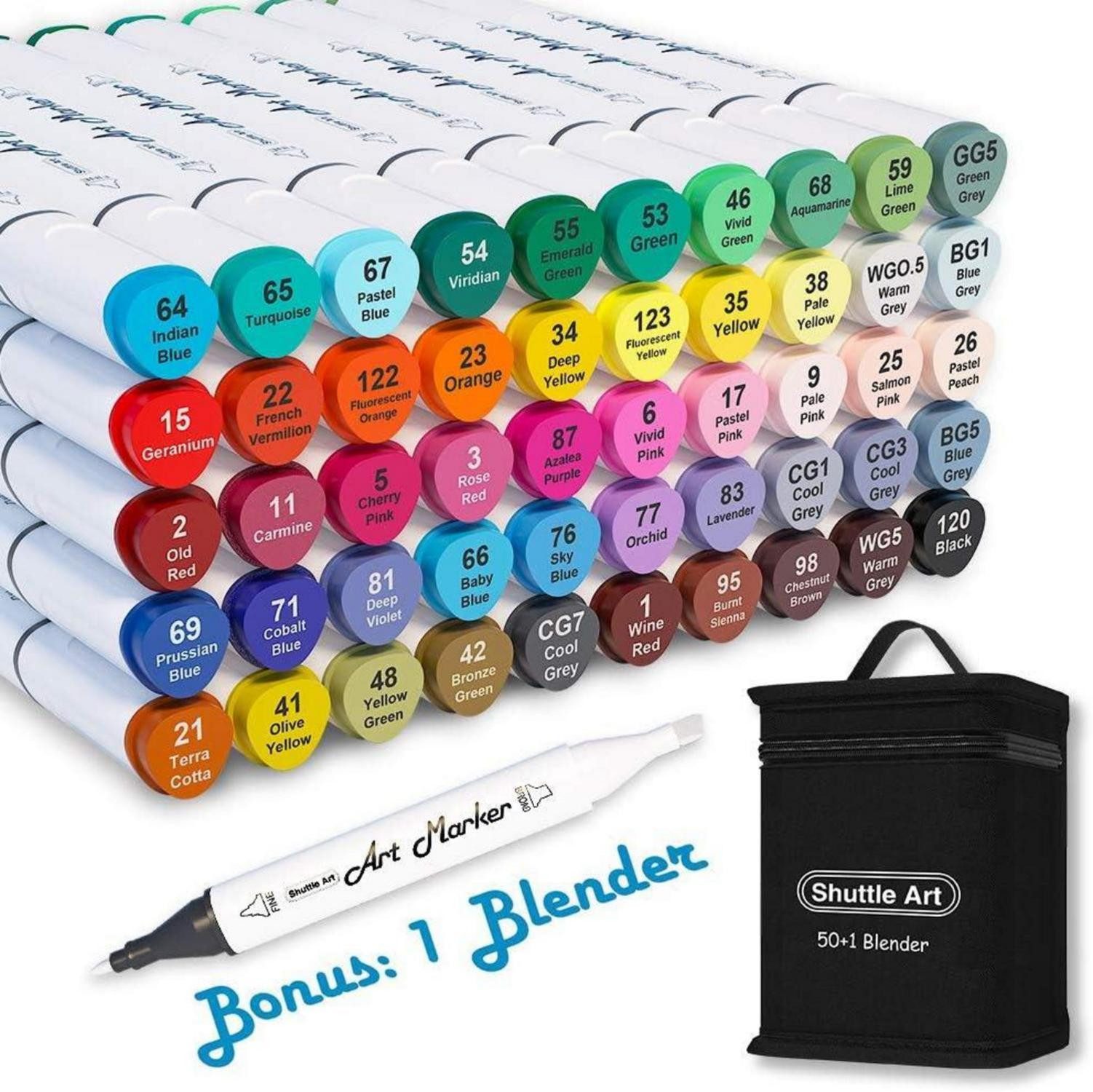 Marker Dual Tip Alkohol Marker Set, 50 buntes Manga Stifte + Blender