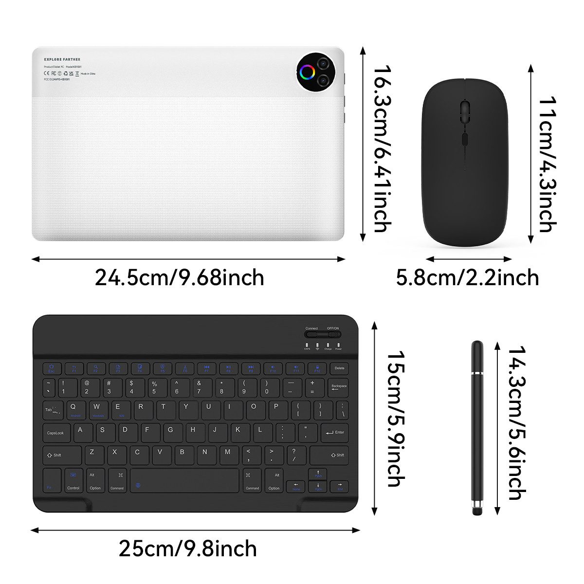 BUFO 10 Zoll 64 GB 1280x800 IPS Maus Tastatur Handschrift Stift Set Tablet (10", 64 GB, Android, WiFi, Dual-Kamera)