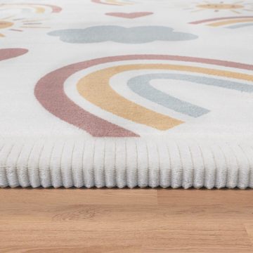 Kinderteppich Waschbarer Kinderteppich Rutschfest Regenbogen, Paco Home, Rund, Höhe: 24 mm