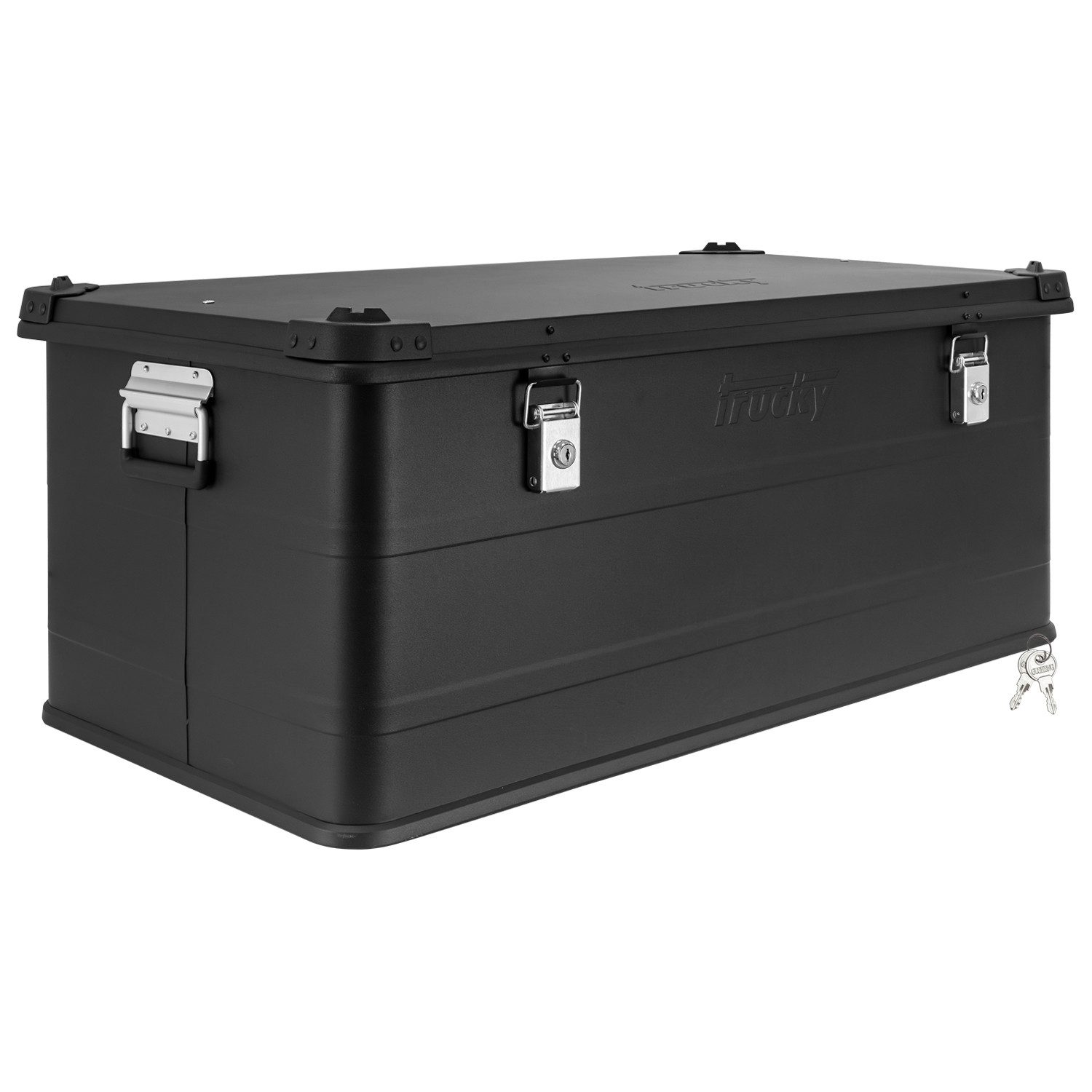 Trucky Allzweckkiste Aluminium Box mit Deckel Schwarz Alukiste 140 Liter Aufbewahrungsbox