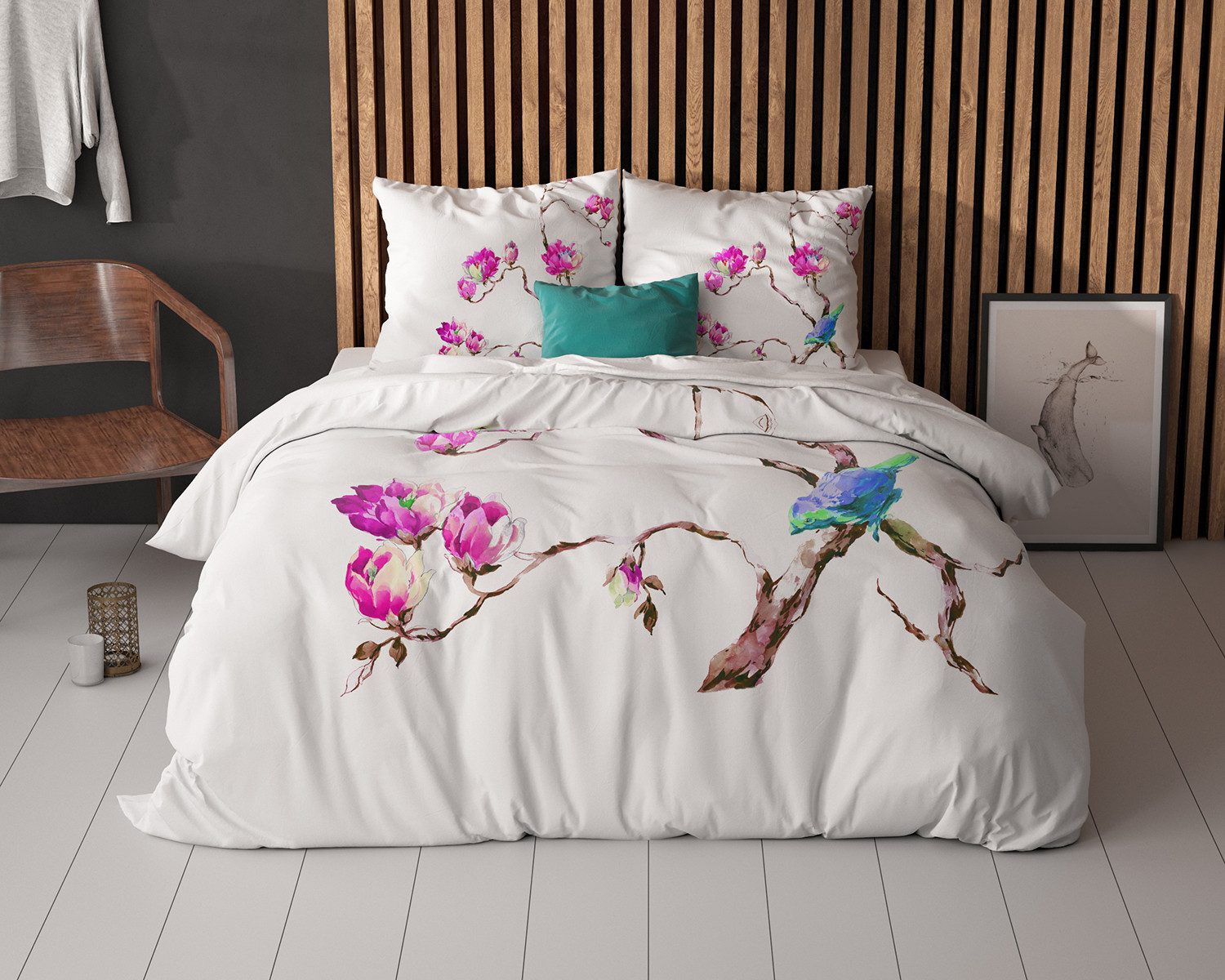 Sitheim-Europe Bettwäsche Magnolien Weiß Bettbezug, Mikrofaser, 2 teilig
