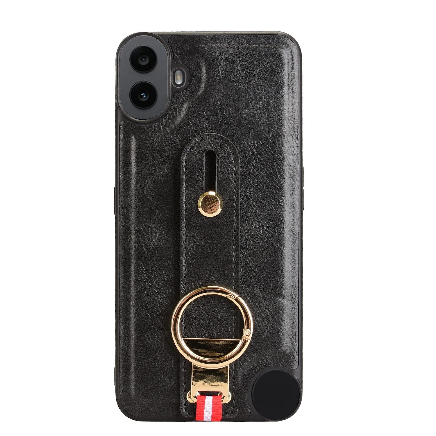 Wigento Smartphone-Hülle Für Nothing CMF Phone 1 Kunstleder Design Hülle mit Armband Schwarz, Kunst-Leder Schutzhülle Smart Case Cover mit Halterung