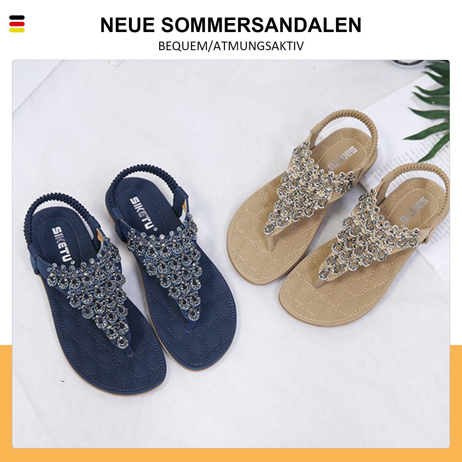 Blau Spitze Strass Strand Zehentrenner böhmischen Freizeit MAGICSHE Schuhe Sommer Sandale