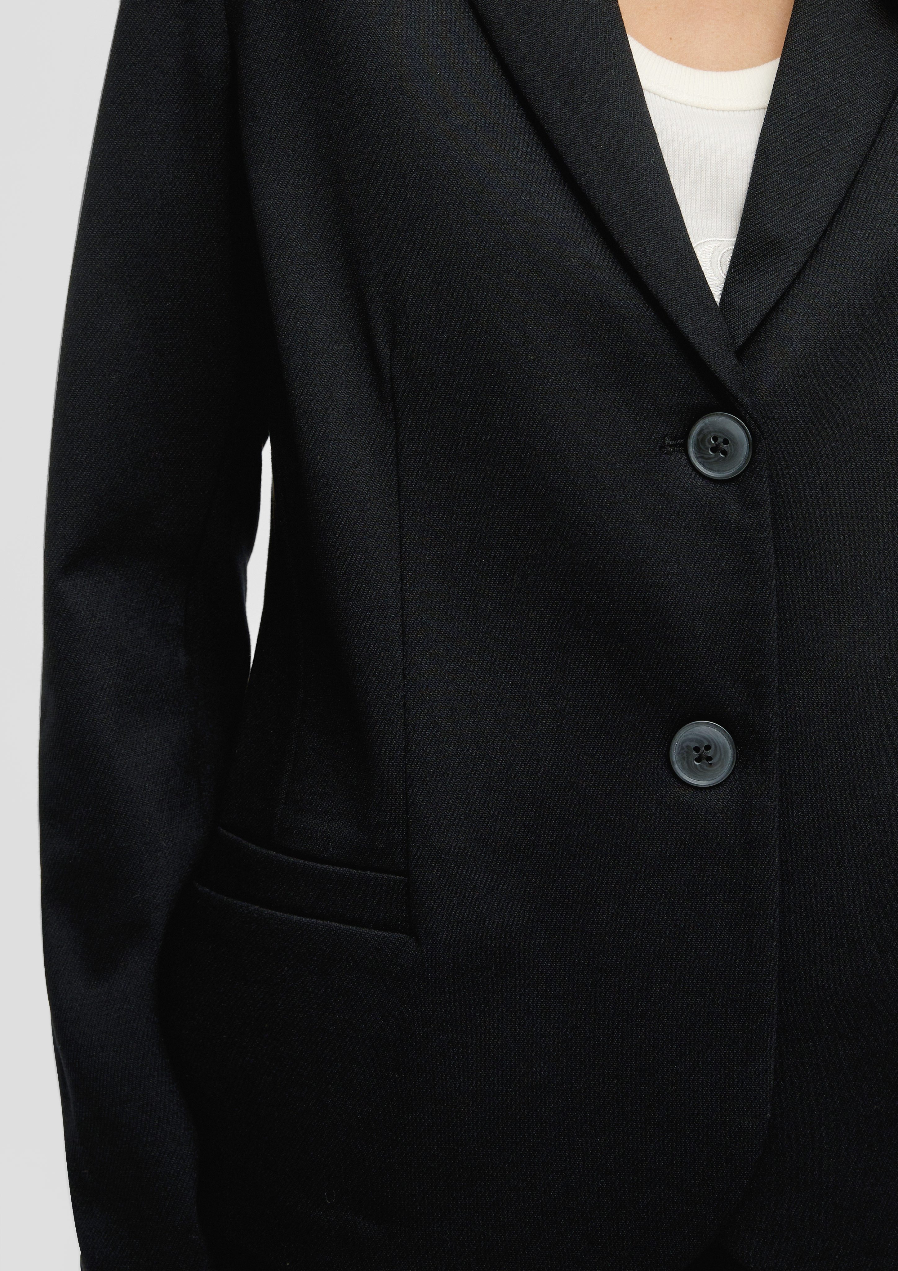 aus Twill-Blazer s.Oliver Jackenblazer schwarz Interlockjersey