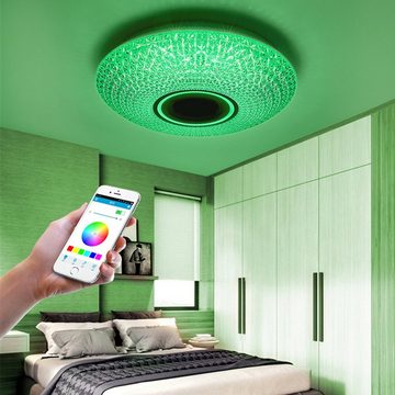 ECSEE LED Deckenleuchte, LED fest integriert, Farbwechsler, RGB LED Deckenlampe alexa go/google home kompatibel Sternenlicht Farebwechsler Helligkeitverstellbar Bluetooth MP3 Lautsprecher φ40cm