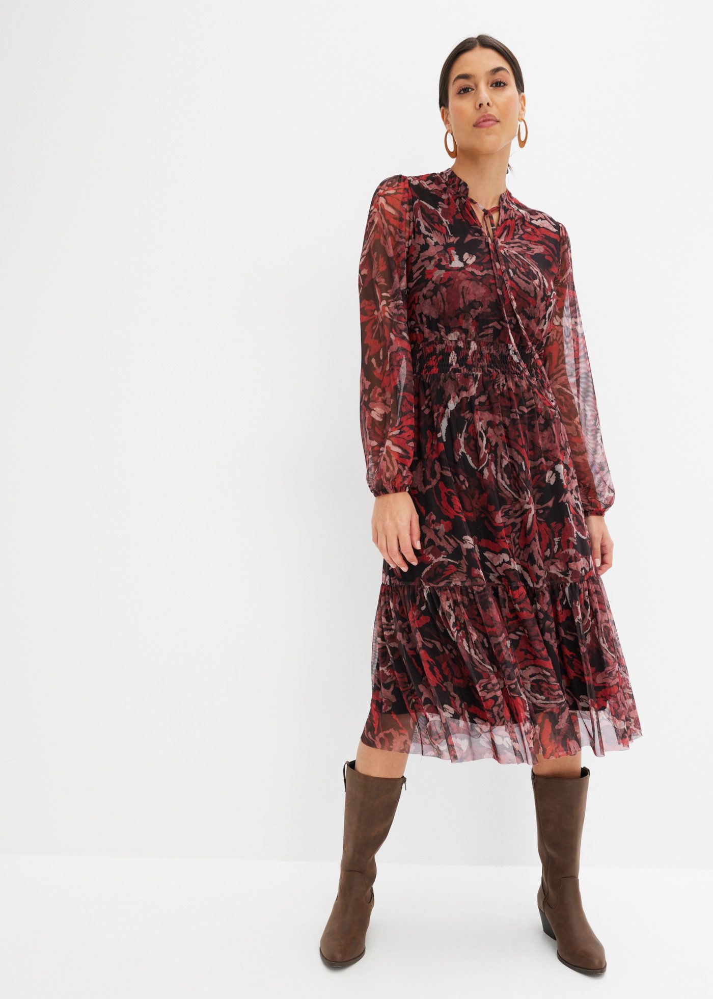 bonprix Midikleid mit Volants-Detail, ausgestellt, feminin