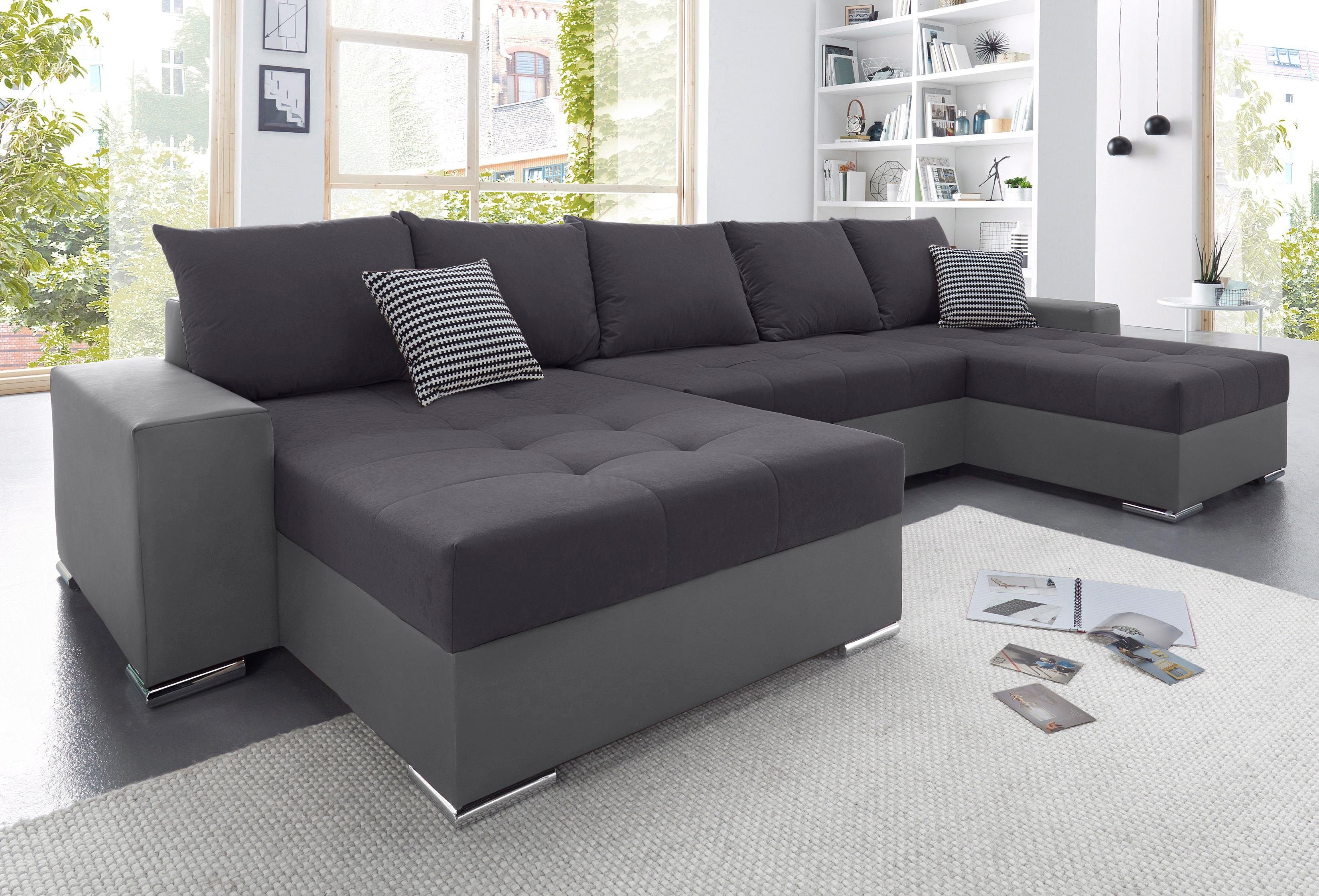 COLLECTION AB Wohnlandschaft Josy XXL U-Form, B: 333 cm, mit 2 Recamieren 77 & 97 cm, Schlaffunktion, Bettkasten & 2 Zierkissen, Federkern