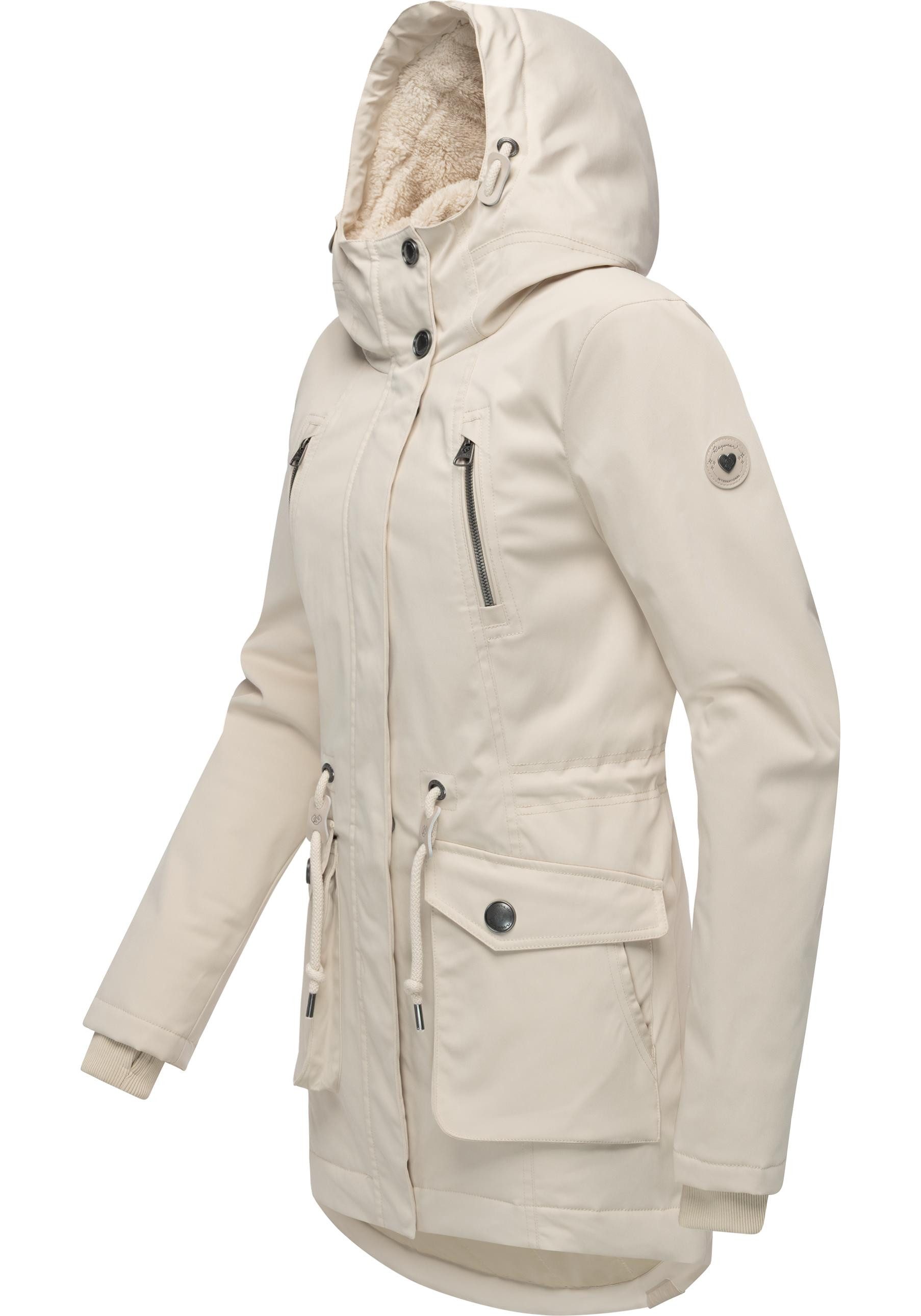 Ragwear Kurzmantel Ellsa YOUMODO Winterparka mit auffälligen Taillenzugkordeln und Kapuze