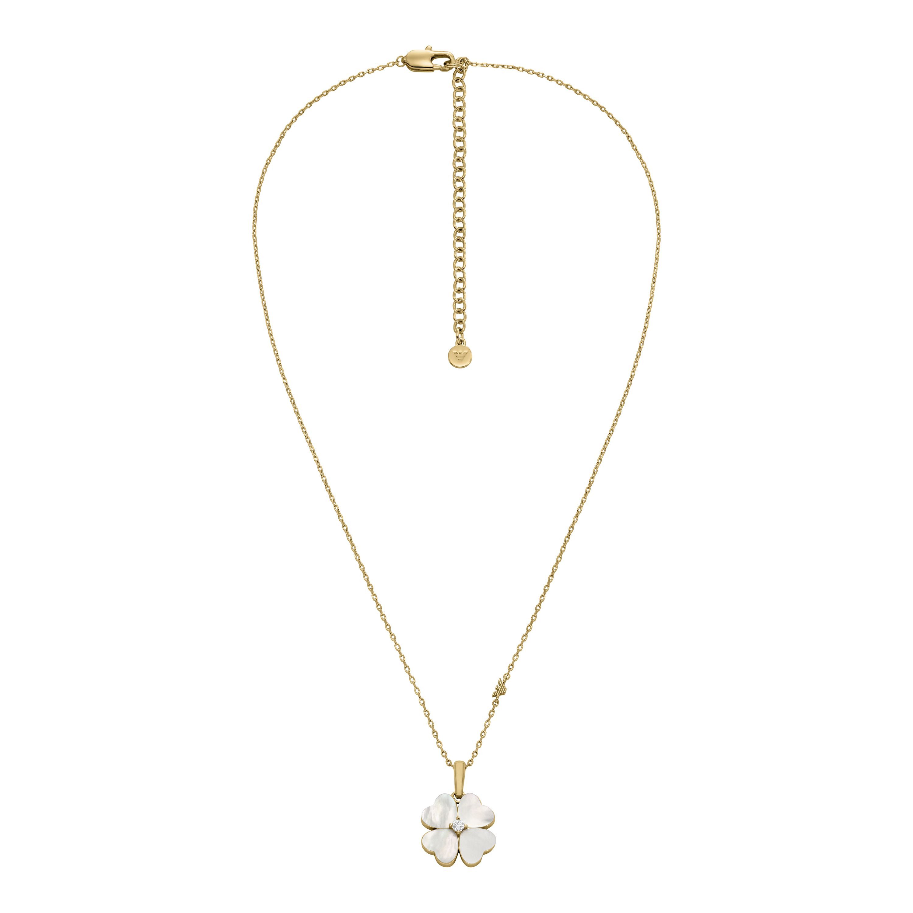 Emporio Armani Kette mit Anhänger Schmuck Geschenk Metall Kleeblatt, mit Zirkonia (synth) - mit Perlmutt
