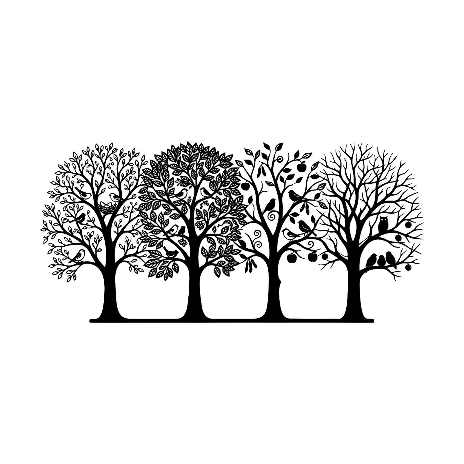 Jumpeak Wanddekoobjekt Wanddekoration mit Bäumen zu jeder Jahreszeit, Vögel,Äpfel,Eulen,Natur, Metall,4 Farben,5 Größen, Abstrakte Bäume, Vier Bäume, Wohnzimmerkunst