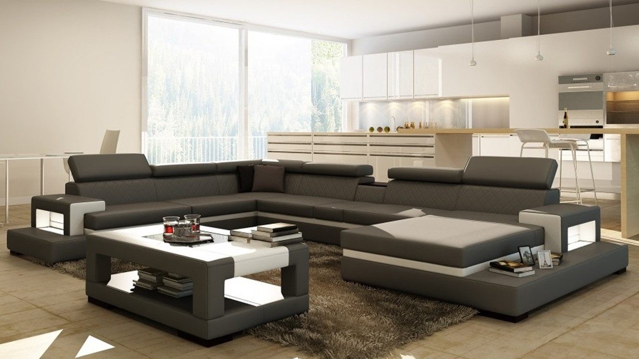 Xlmoebel Wohnlandschaft Leder-Ecksofa mit USB-Anschluss in U-Form, 1 Teile, Hergestellt in Europa