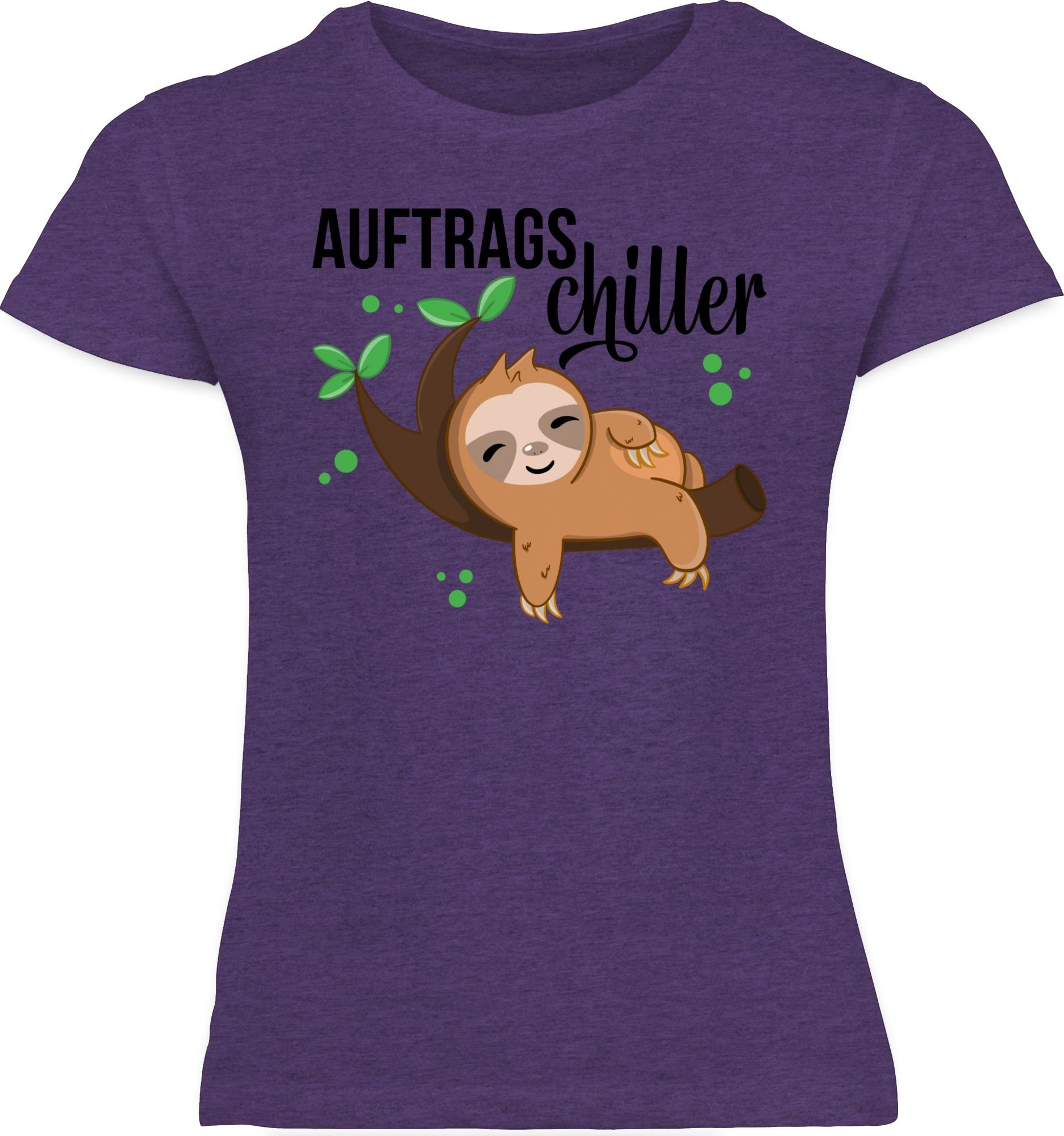 mit Lila Print T-Shirt Shirtracer schwarz Faultier 1 Meliert Animal Tiermotiv Auftragschiller