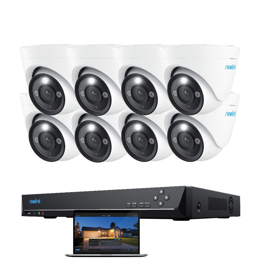 Reolink Überwachungskamera PoE 12 MP Ultra HD (Außenbereich, Innenbereich, 16-Kanal NVR mit 4TB HDD und 8 Dome Kameras, Zwei-Wege-Audio,Farb-Nachtsicht,Dauernde 24/7 Aufzeichnung)