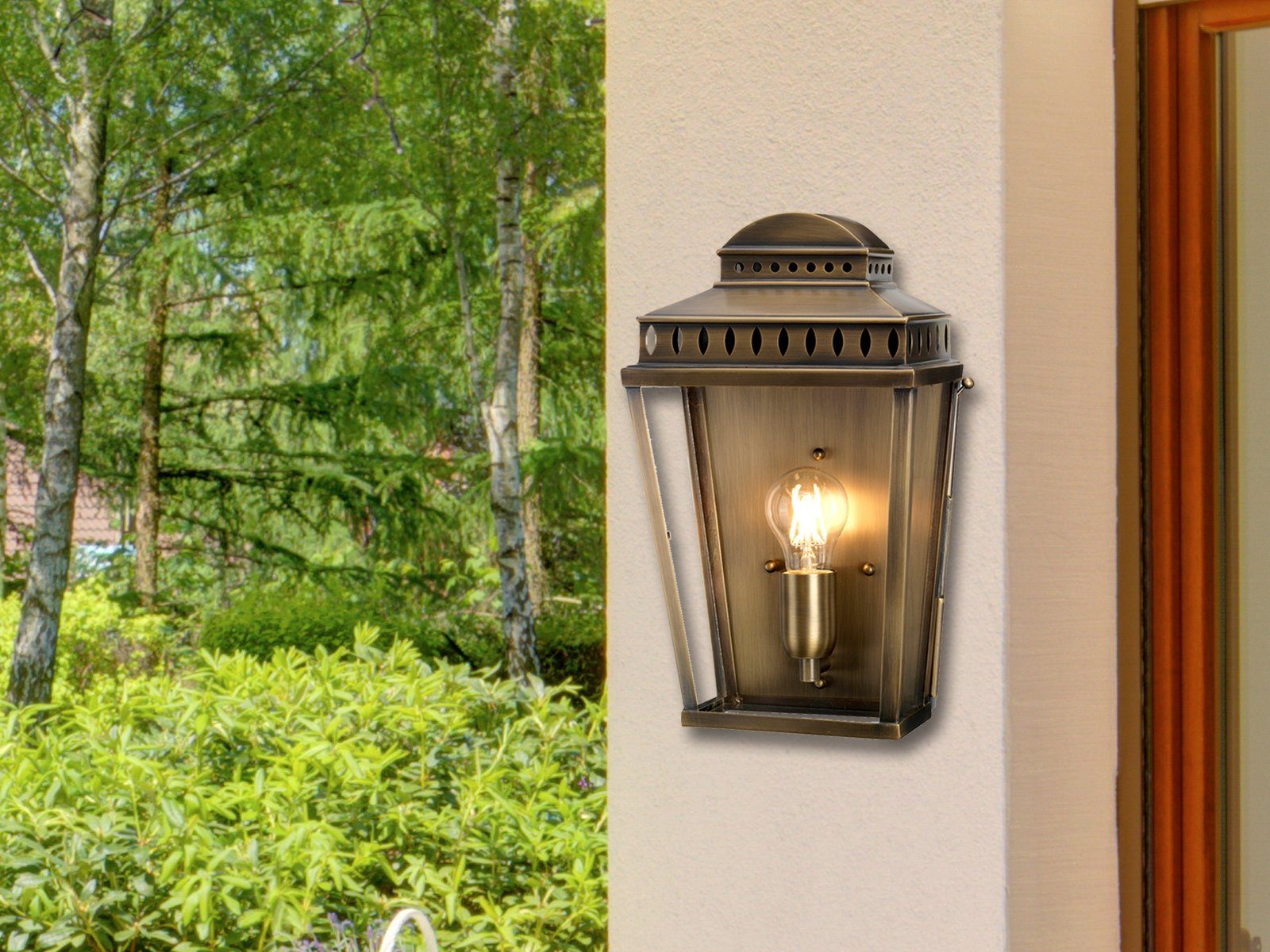 Landhausstil, Garten Höhe Fassadenbeleuchtung 37,5cm Altmessing LED meineWunschleuchte beleuchten wechselbar, LED warmweiß, Außen-Wandleuchte, LED