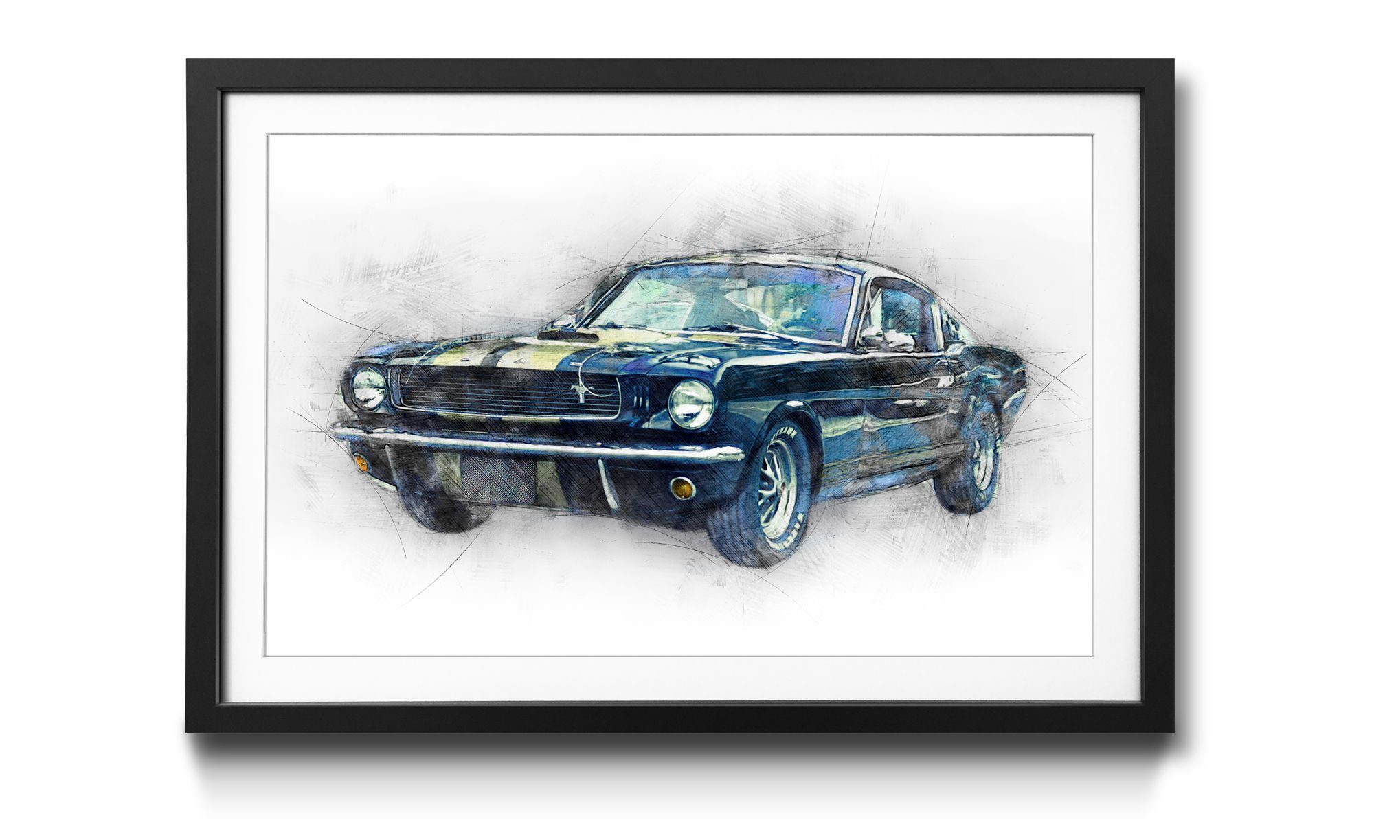 WandbilderXXL Bild mit Rahmen Black Mustang, Auto, Wandbild, in 4 Größen erhältlich