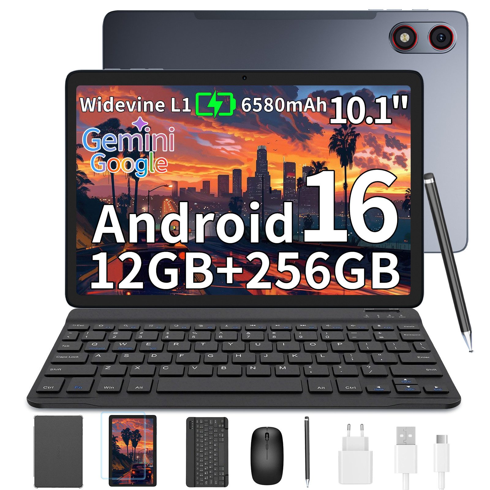 HOTWAV Pad 13 Pro Tablet mit tastatur+ Maus + Stylus, Android Tablet (10,1 Zoll 120Hz Display", 256 GB, Android 16, 2.4G+5G WLAN GMS, Tablets PC 2.4G+5G WLAN GMS/ WidevineL1/ 3.5mm Audio/GPS/Face ID/OTG)