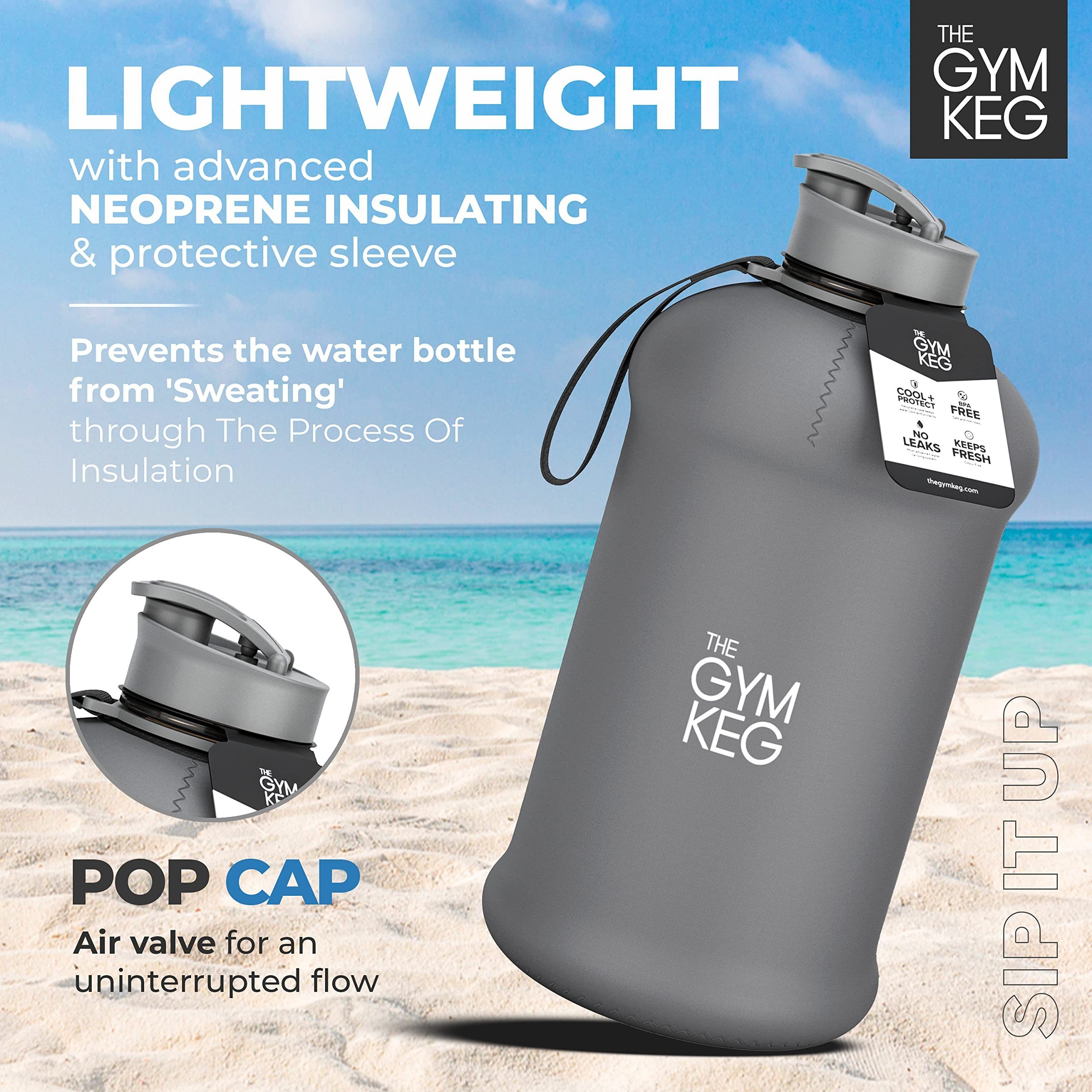 The Gym und Wiederverwendbar, Gym Sleeve Trinkflasche mit Neoprene Griff, Keg 2.2L Nardo 2.2 Grey Trinkflasche Liter