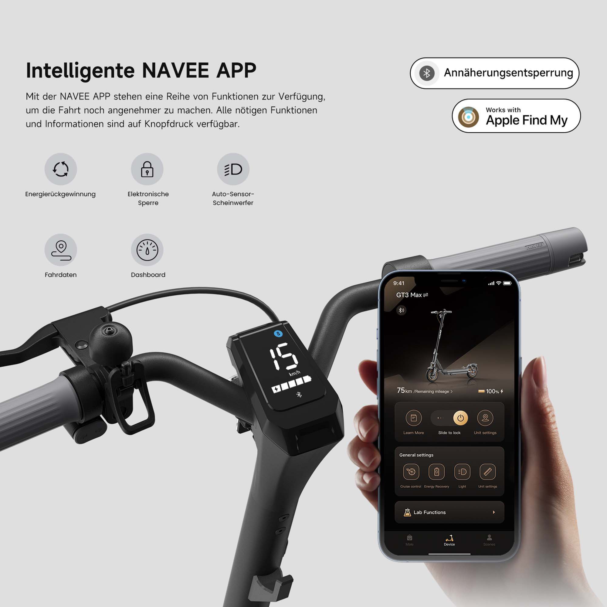 NAVEE E-Scooter GT3 Max Electric Scooter (DE Version), 400 W, 20 km/h, (Packung)