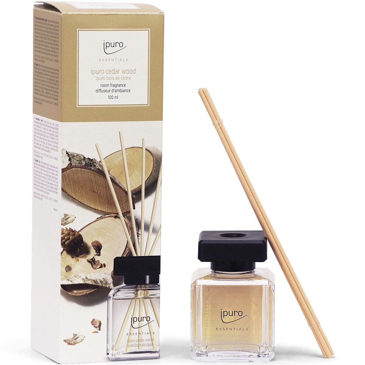 IPURO Raumduft Cedar Wood, 100 ml, Glasflakon mit Rattan-Holzstäbchen