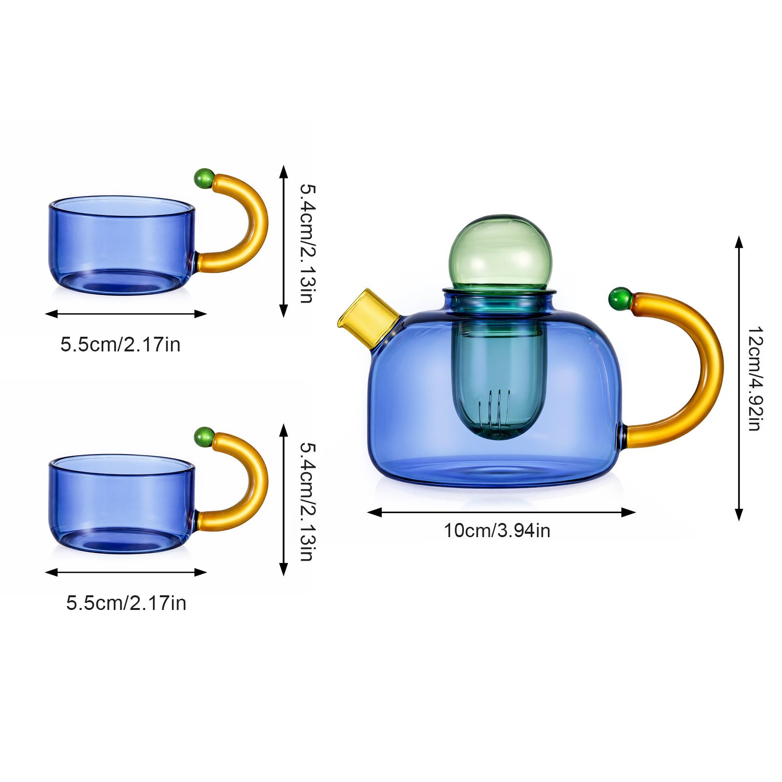 Youyijia Teekanne Teekannen Glas Teekanne Set mit 2 Tassen und herausnehmbarem Teesieb