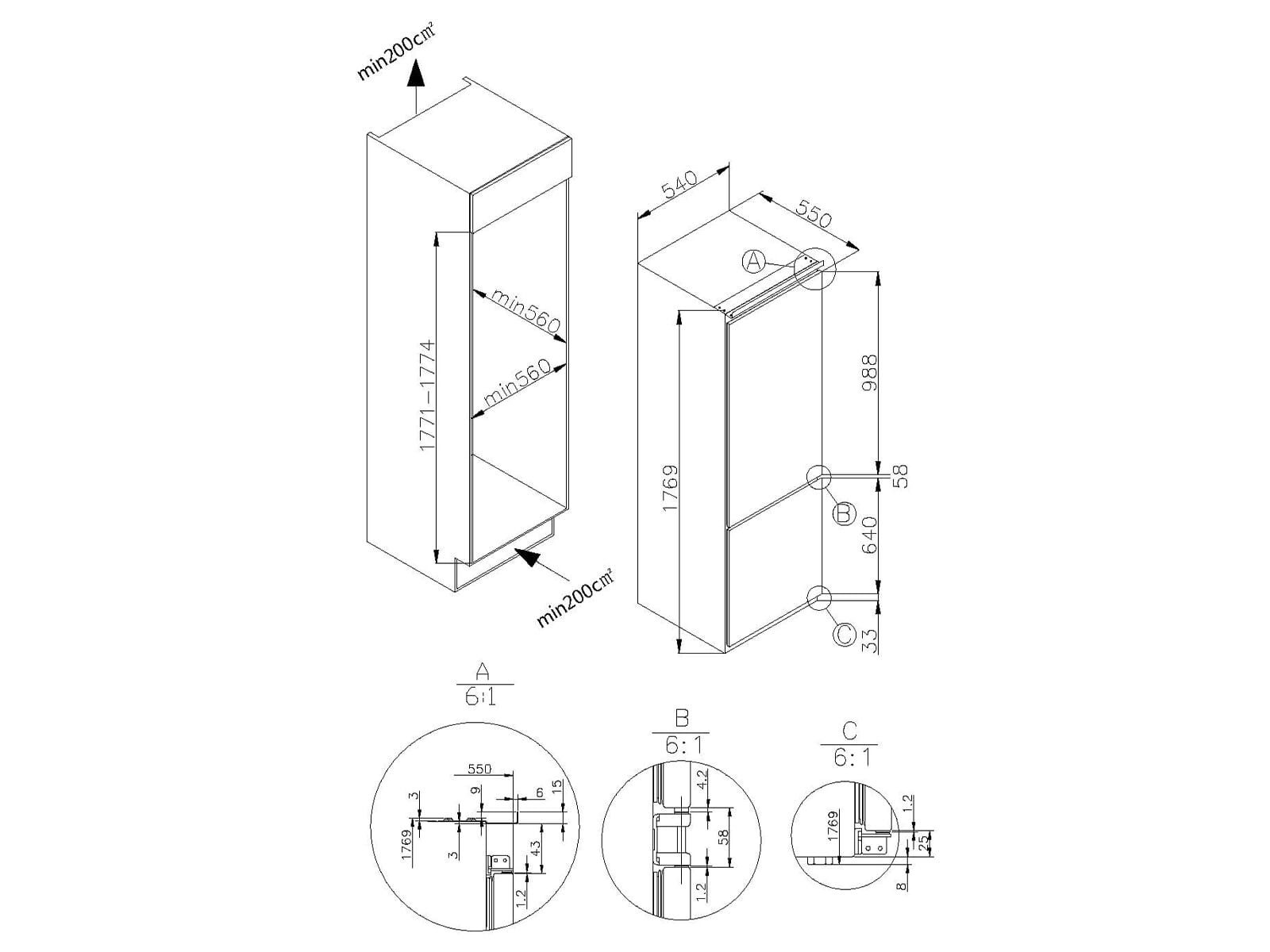 Amica Einbaukühlgefrierkombination 1194875, 0.0 cm hoch, integrierbar