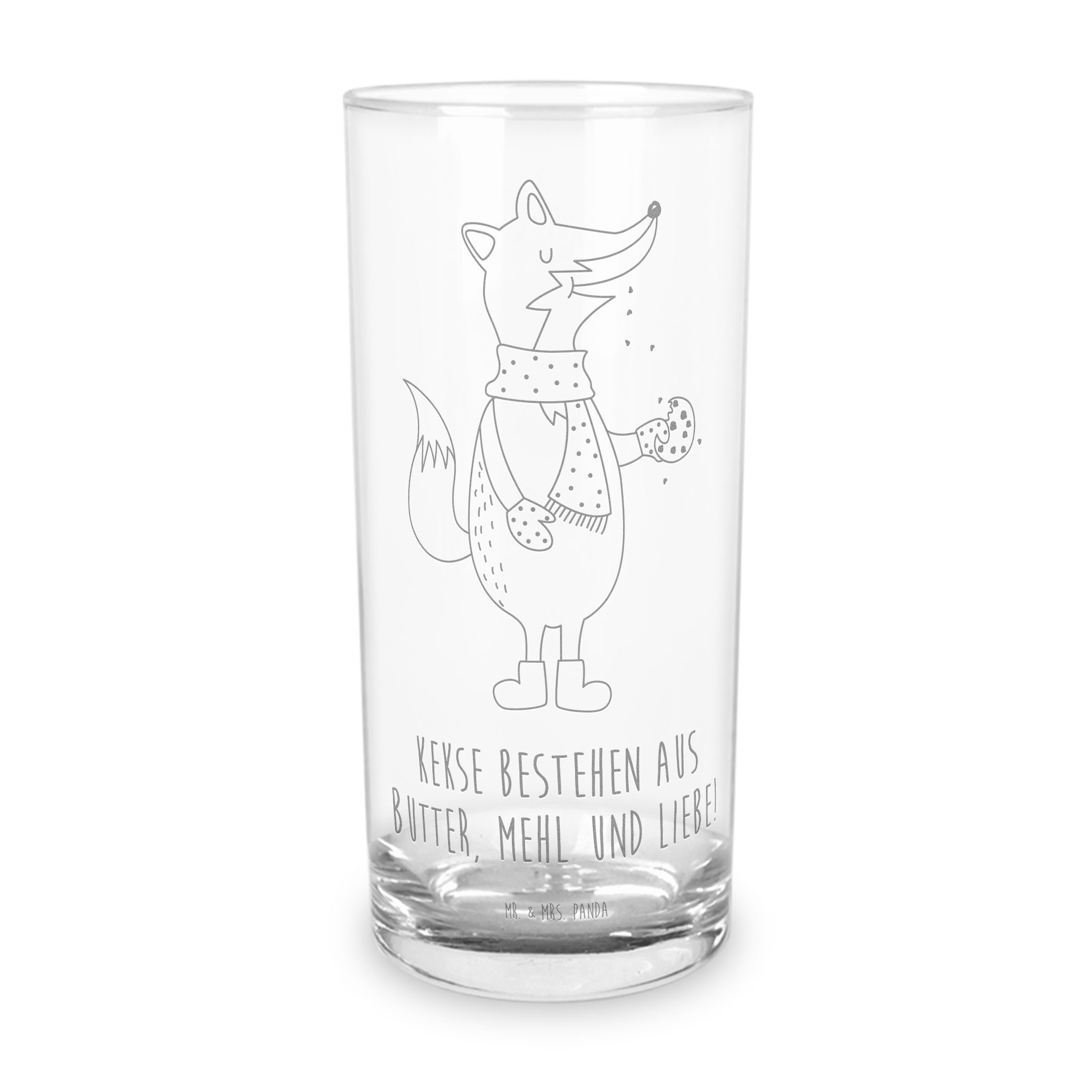 Mr. & Mrs. Panda Glas 400 ml Fuchs Keks - Transparent - Geschenk, Füchse, Wasserglas mit Gr, Premium Glas, Exklusive Gravur