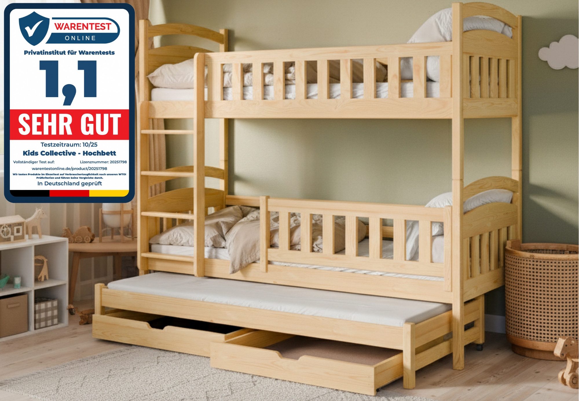 Kids Collective Etagenbett Hochbett Stockbett Kinderbett 90x200 cm mit Ausz günstig online kaufen