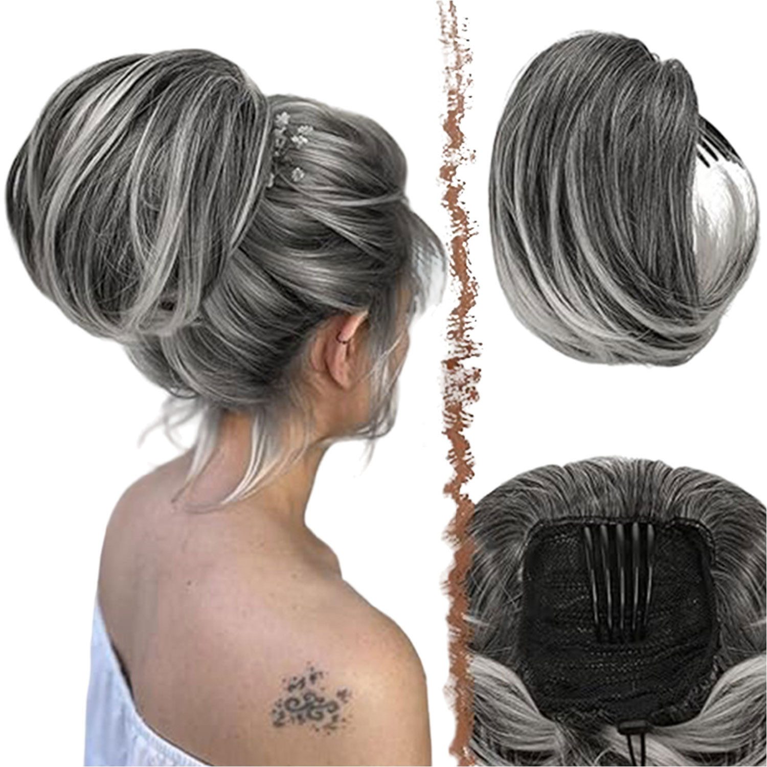 Refttenw Kunsthaarperücke Haarteil Hair Extensions kurzes Pferdeschwanz-Brötchen, 15cm Synthetische Haarteile mit Kamm