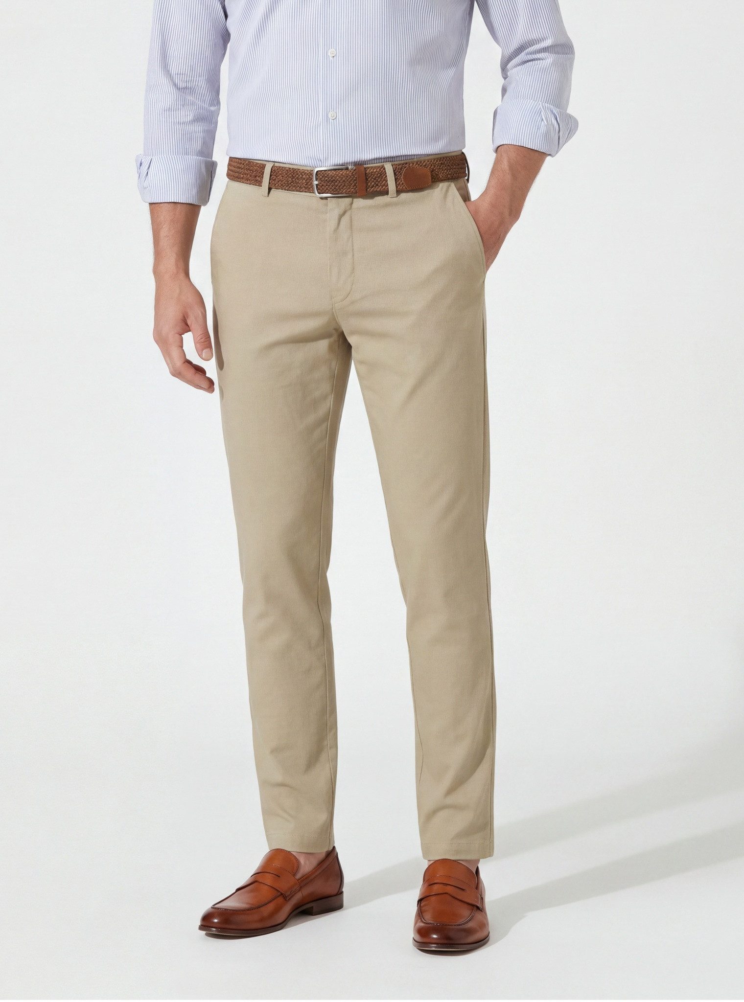 Hiltl Chinos Peco Essential Chino Herren Regular Fit, beige, 102 Comfort Stretch & feines Diamantfinish