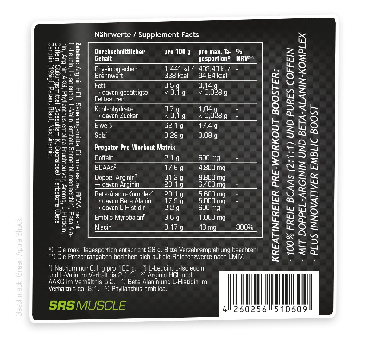 SRS NUTRITION SRS Muscle Pregator Pre-Workout Hardcore Pump Pulver