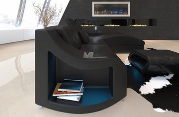 Sofa Dreams Ecksofa Couch Leder Sofa Swing L Form Ledersofa, mit LED, wahlweise mit Bettfunktion als Schlafsofa, schwarz