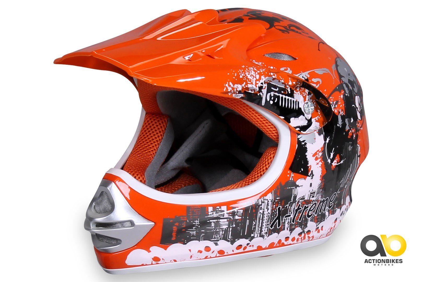 Actionbikes Motors Motocrosshelm »Crosshelm X-treme Orange«, 6 verschiedene  Größen - 49 cm bis 60 cm Kopfumfang - Kinnriemen - Be- & Entlüftungssystem  - herausnehmbares Innenpolster - Kinderhelm Crosshelm Kopfschutz  Mountainbike Helm online kaufen | OTTO