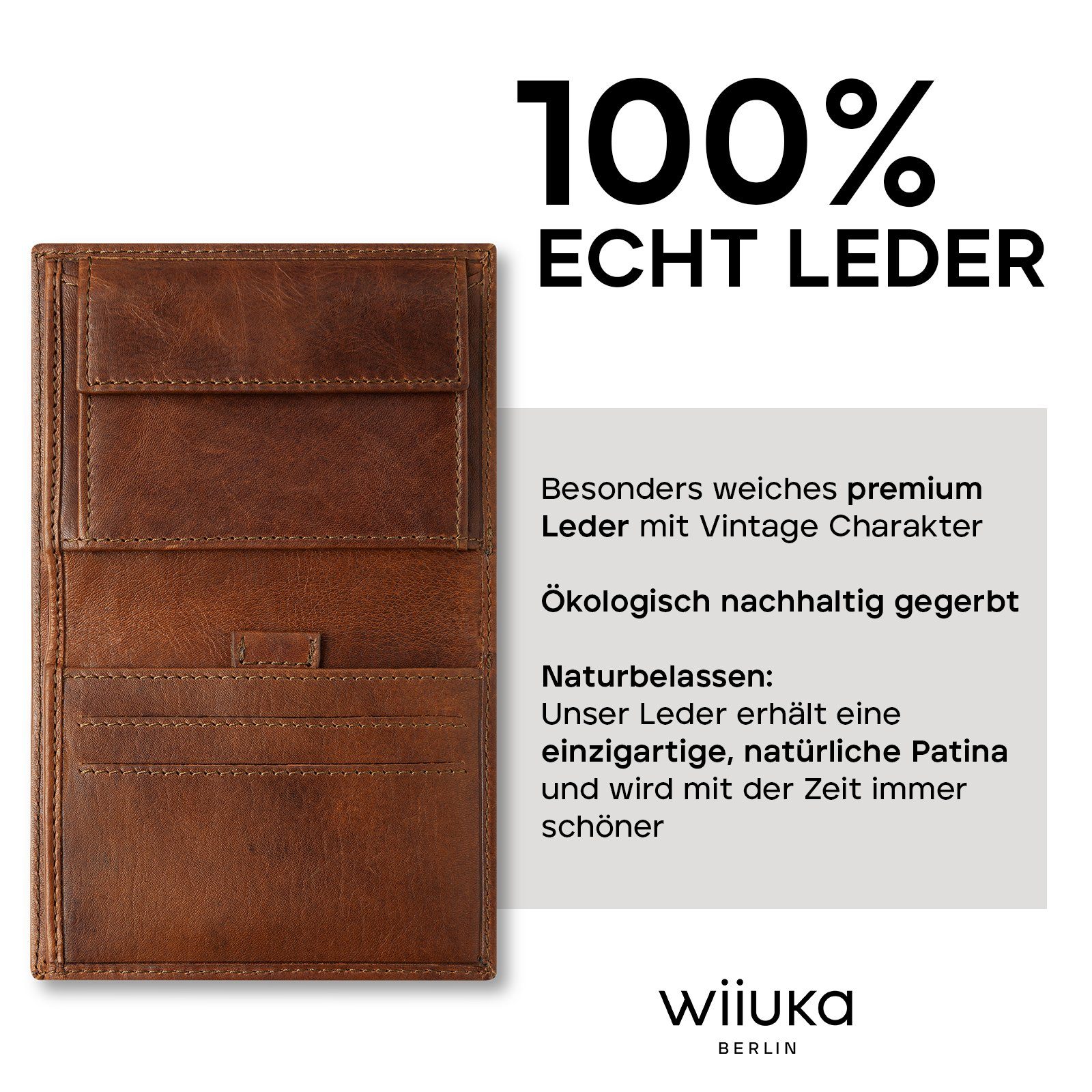 wiiuka Geldbörse moneii Portemonnaie mit Münzfach für Herren, Brieftasche Handgefertigt - Echt Leder, Premium Qualität