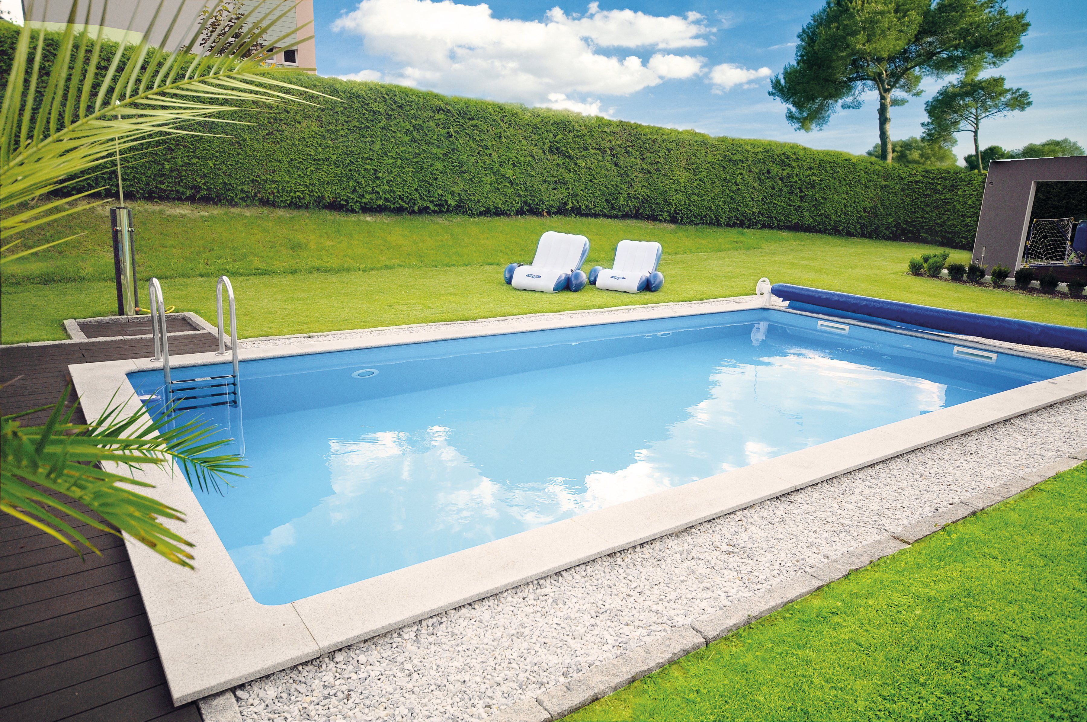 KWAD Rechteckpool mit Ecktreppe (Set), 8x4, 7x3,5 oder 6x3m Höhe: 1,50m, mit Foliensack 0,8mm