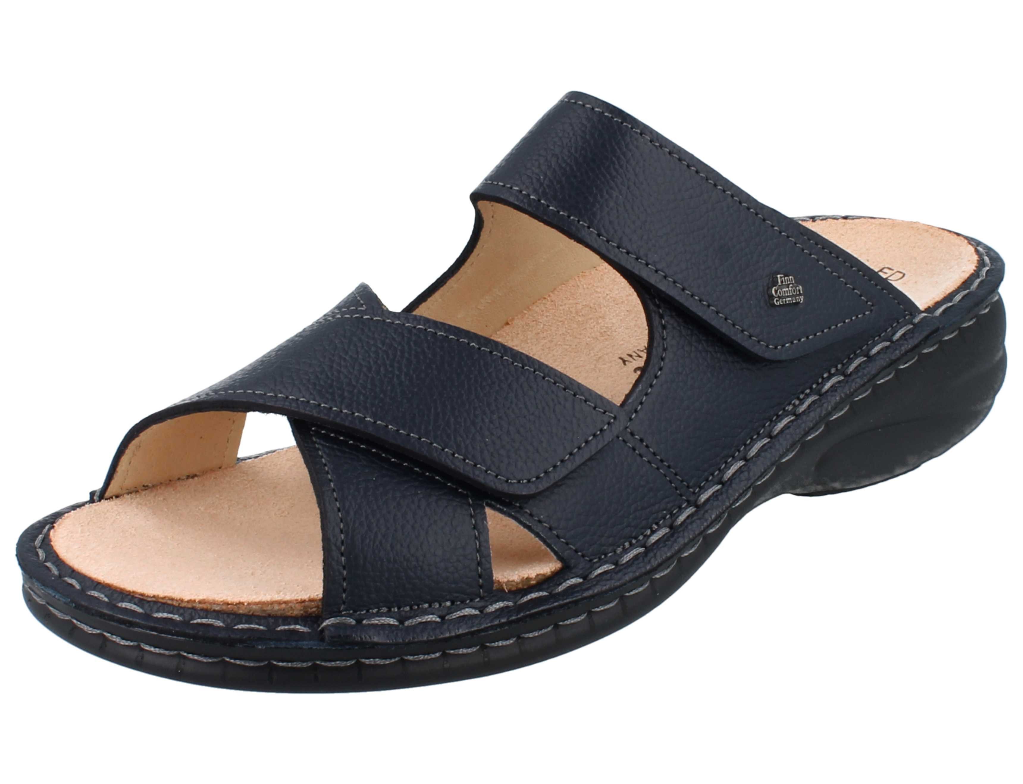 Finn Comfort FINN COMFORT Melrose Damen Pantoletten dunkelblau genarbtes Pantolette Wechselfußbett