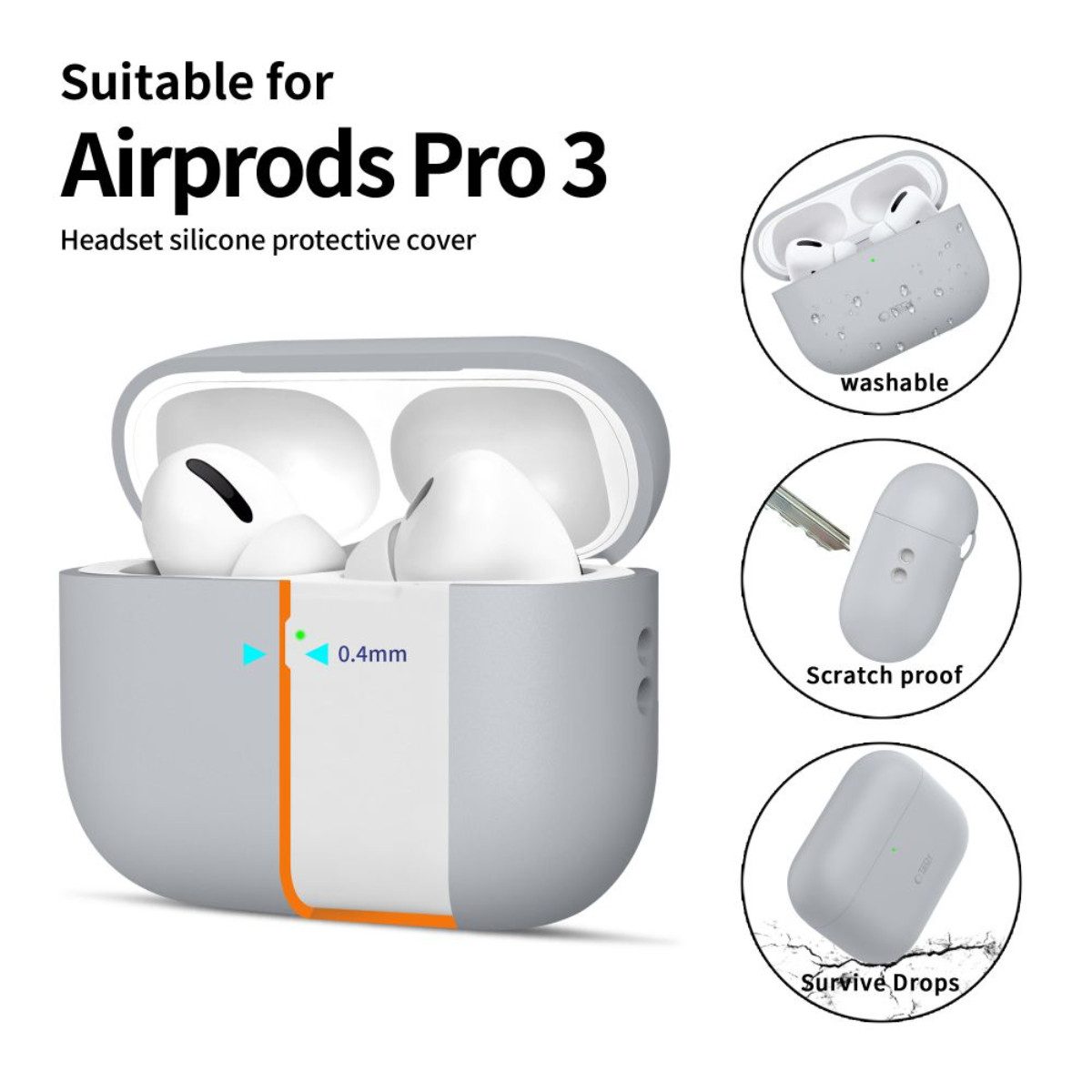 TECH PROTECT Kopfhörer-Schutzhülle Silikonhülle für AirPods Pro 3, Passgenauer Rundumschutz für das Ladecase – Bild 3 von 5