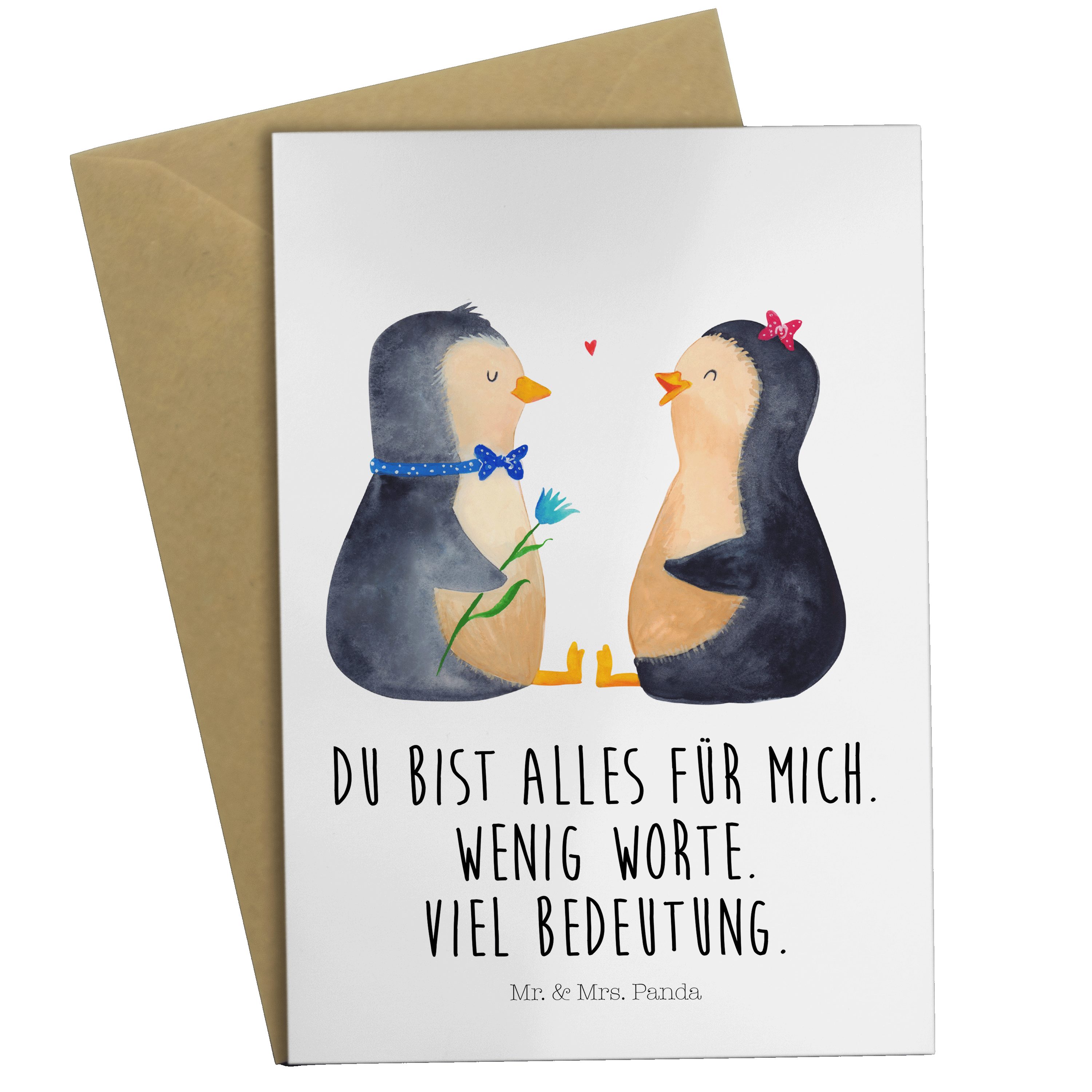 Mr. & Mrs. Panda Grußkarte Pinguin Pärchen - Weiß - Geschenk, Liebe, Hochzeitskarte, Liebesgesch
