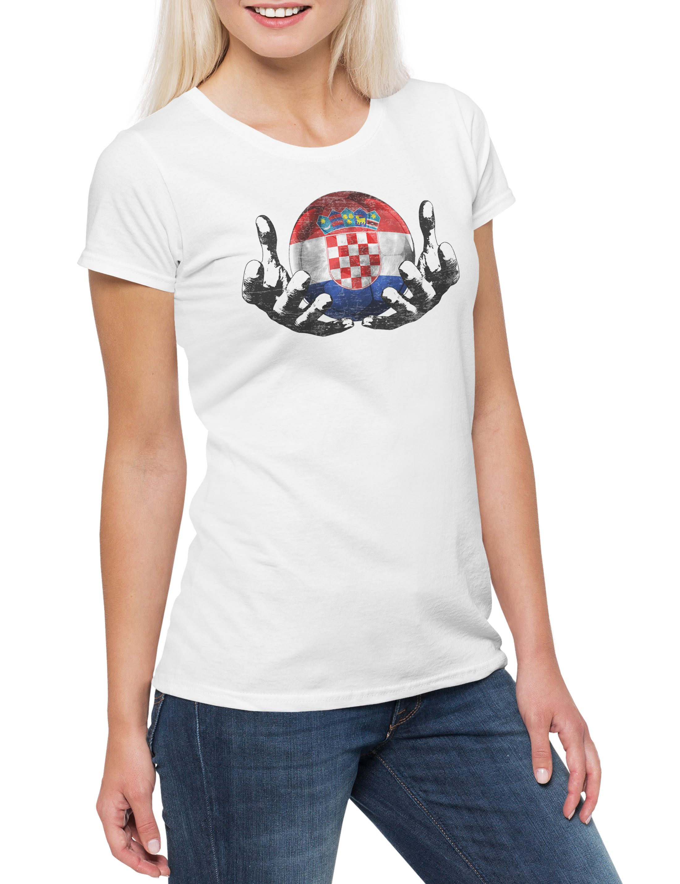 Print-Shirt Croatia Football Magic Ball Damen T-Shirt Kroatien Kroatisch