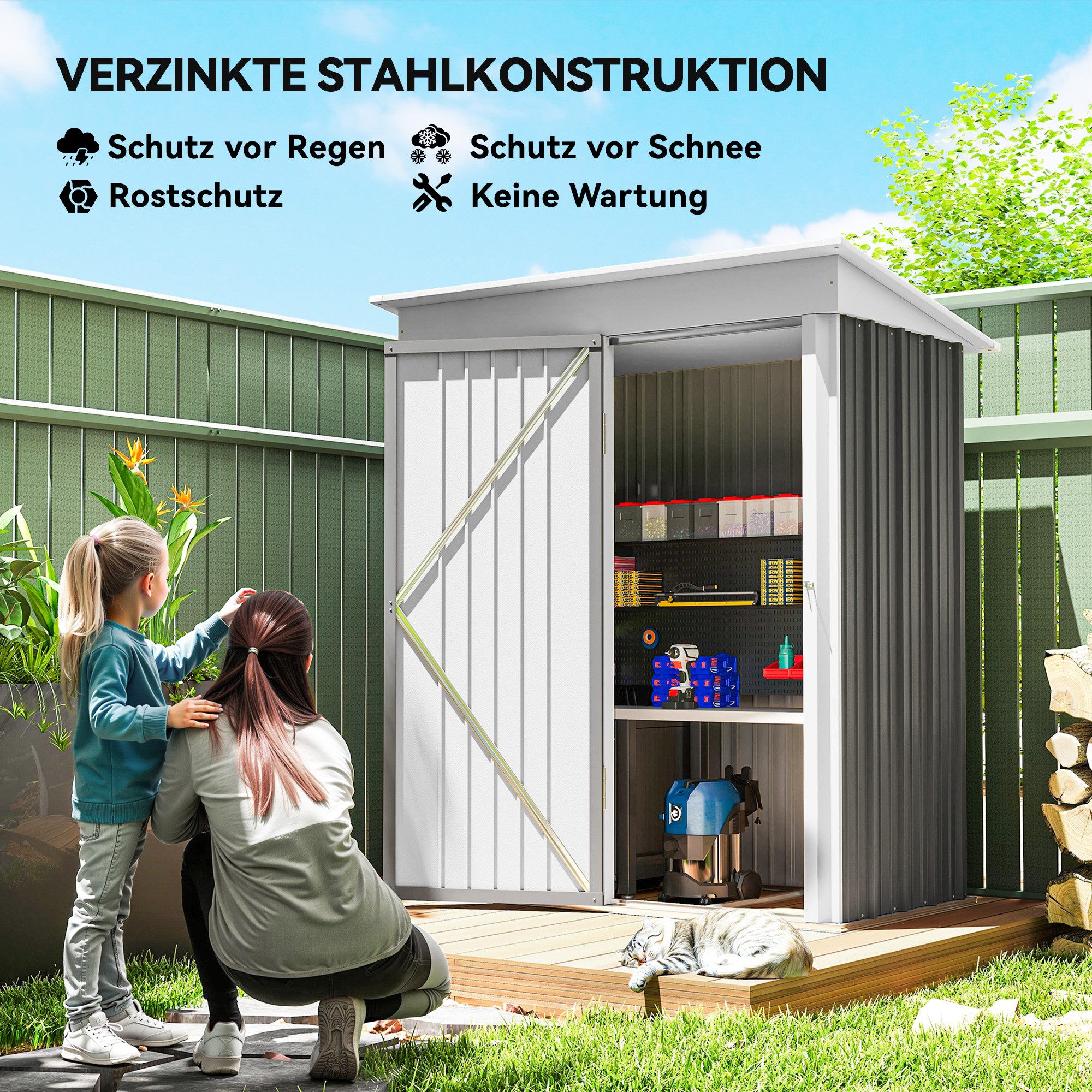 Outsunny Gerätehaus Metall Geräteschuppen mit verstellbaren Regalen, wetterfest, BxT: 161x95 cm, (Geräteschuppen, 1 St., wetterfest Gartenhaus), Outdoor Garten  – Bild 4 von 5