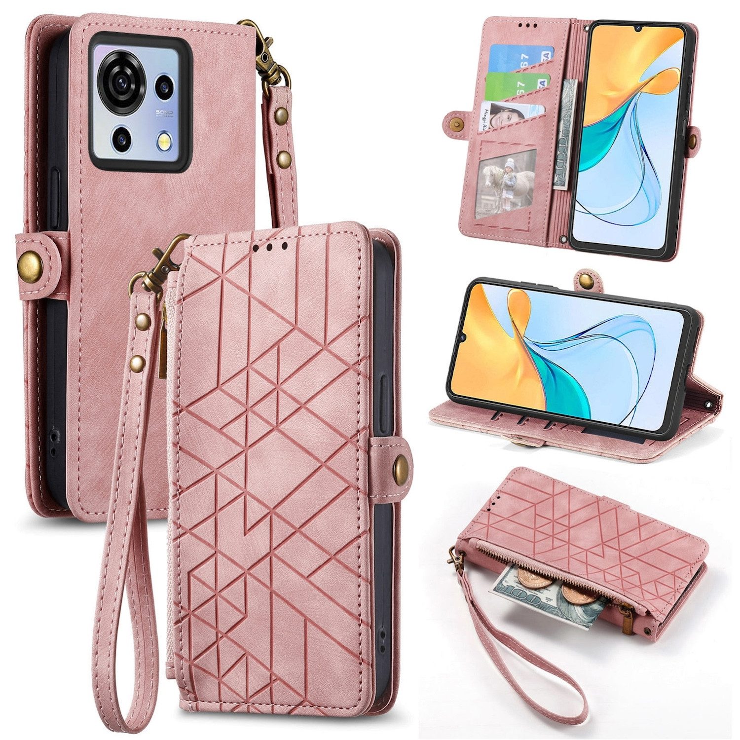 Wigento Handyhülle Für ZTE Blade V50 Vita Kunstleder Zipper Wallet Tasche Schlaufe Schutz