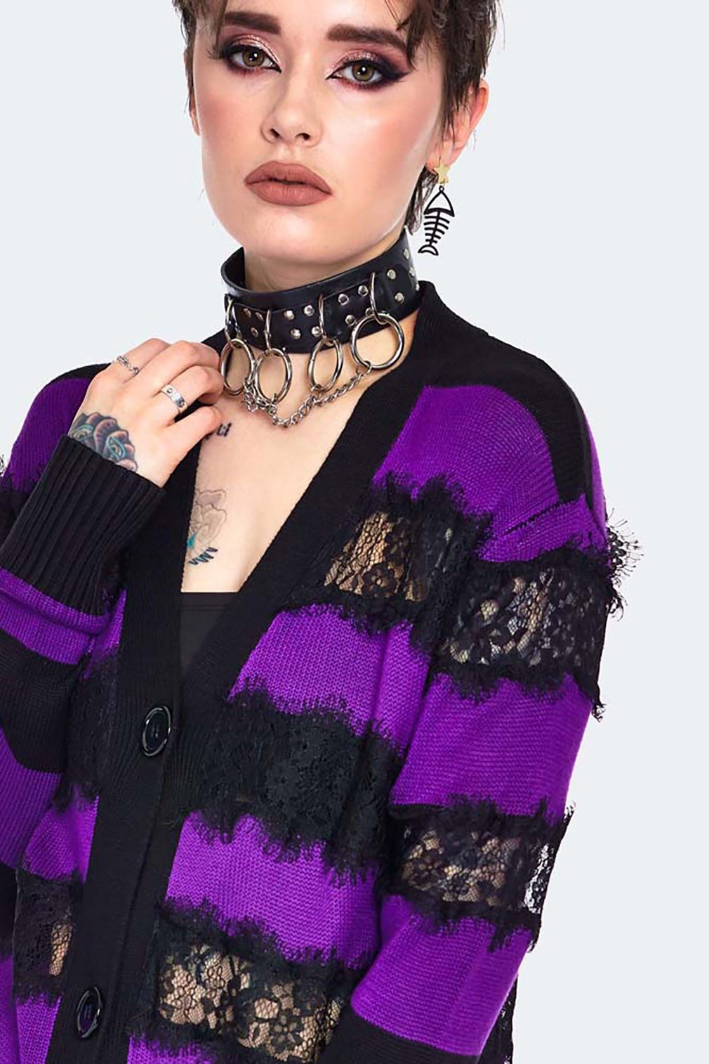 Jawbreaker Strickjacke Oversized Stripe Purple Cardigan Punk Grufti Gothic günstig online kaufen