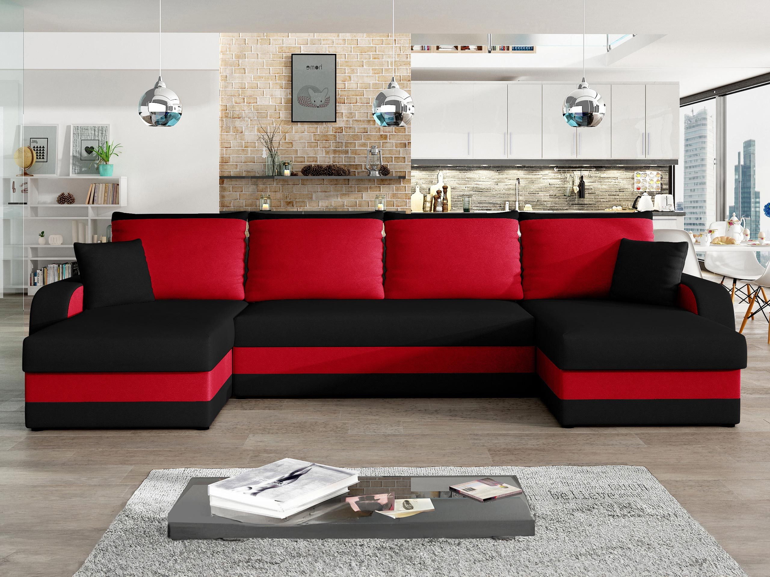 MIRJAN24 Wohnlandschaft Kris U, mit Schlaffunktion und drei Bettkasten, U-Form mit Kissen-Set, L: 304 cm