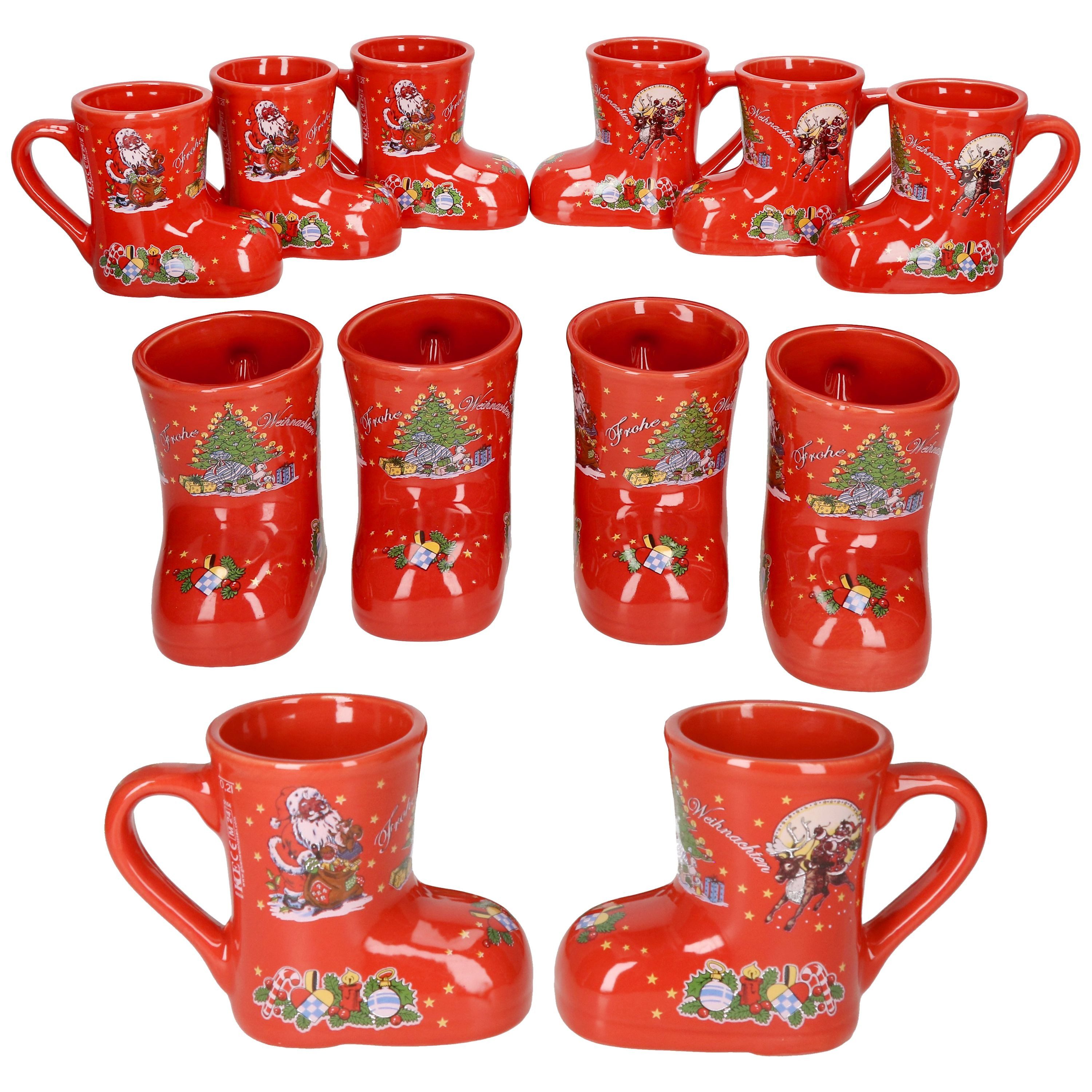 Tasse 12x Glühweinstiefel rot Weihnachts-Motiv 200ml geeicht Keramik