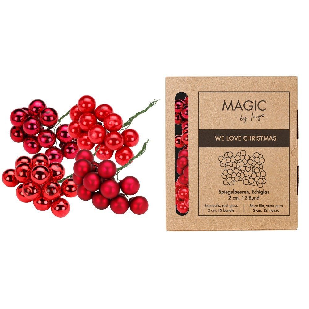 MAGIC by Inge Weihnachtsbaumkugel, Weihnachtskugeln am Draht 2cm Glas 144 Stück - Ruby Red