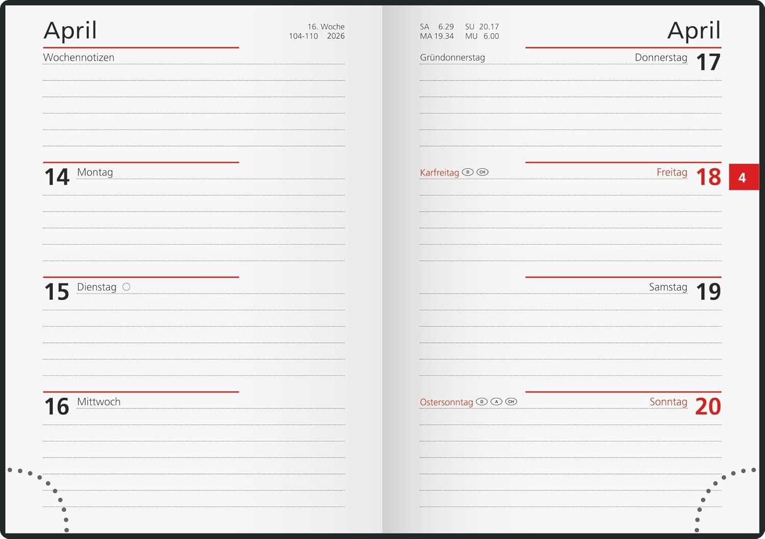 BRUNNEN Terminkalender Wochenkalender 2026 - Terminplaner mit Wissenswertes und Ferientermine
