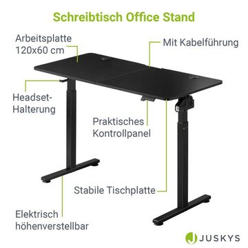 Juskys Schreibtisch Office Stand, 120 x 60 cm, elektrisch verstellbar, Headset-Halterung, Kabelführung